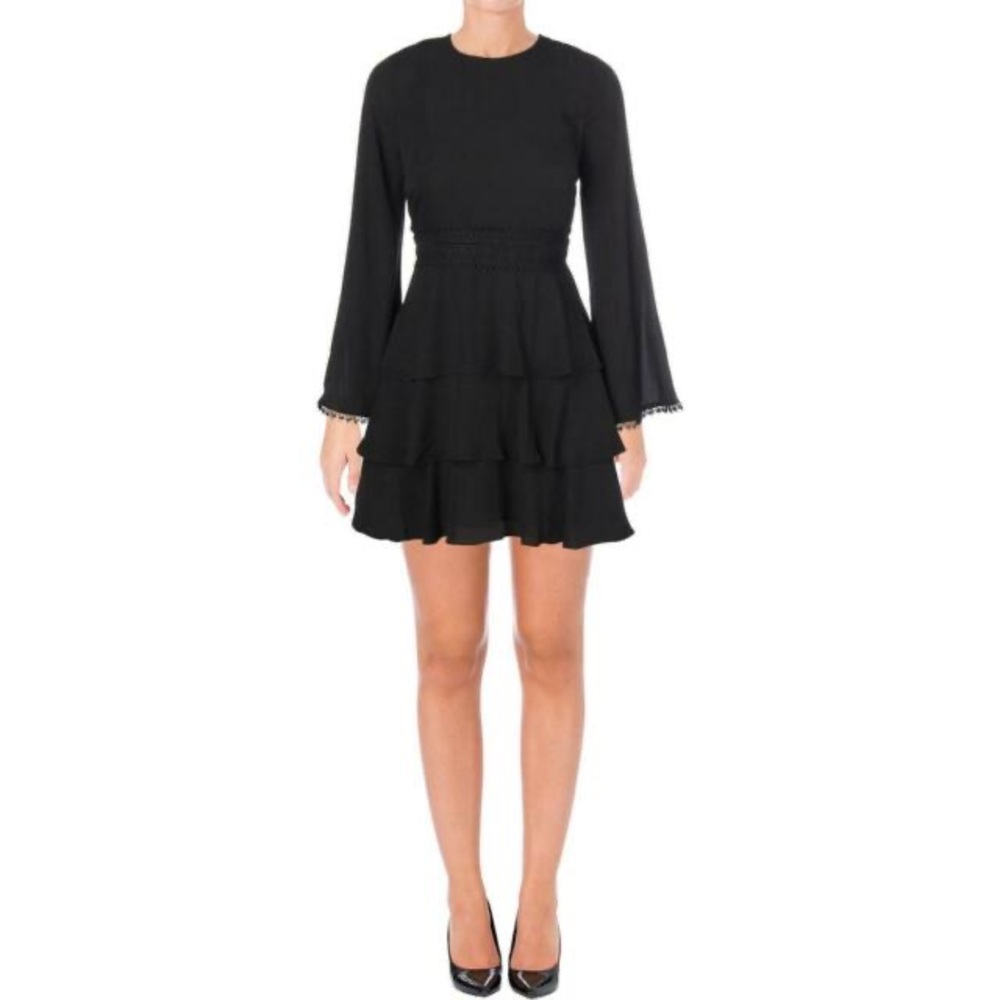 Aqua Black Flare Sleeves Mini Dress Small